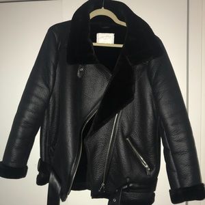 Zara Faux Shearling Jacket Biker Jacket